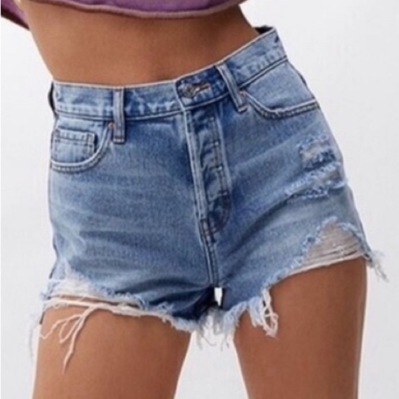 Pacsun Women’s Denim Shorts Size 27 Medium Wash 100% Cotton Distressed High Rise - Picture 3 of 13